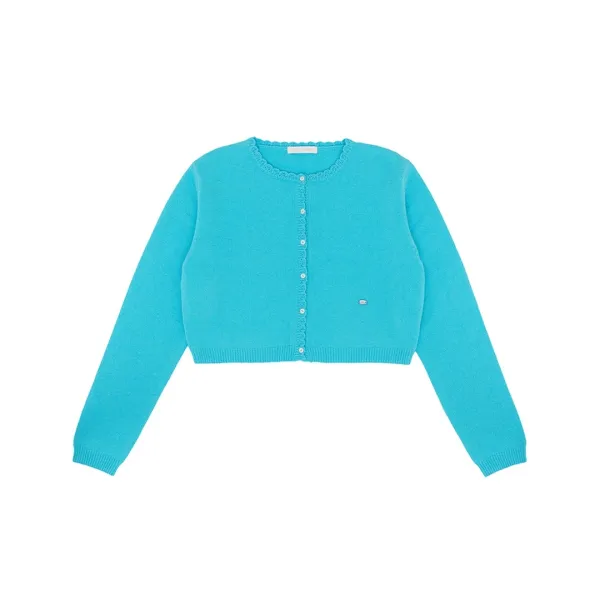 Scallop Edge Cropped Knit Cardigan (airy blue)