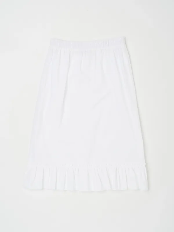 FRILL DETAIL COTTON MIDI SKIRT IN WHITE