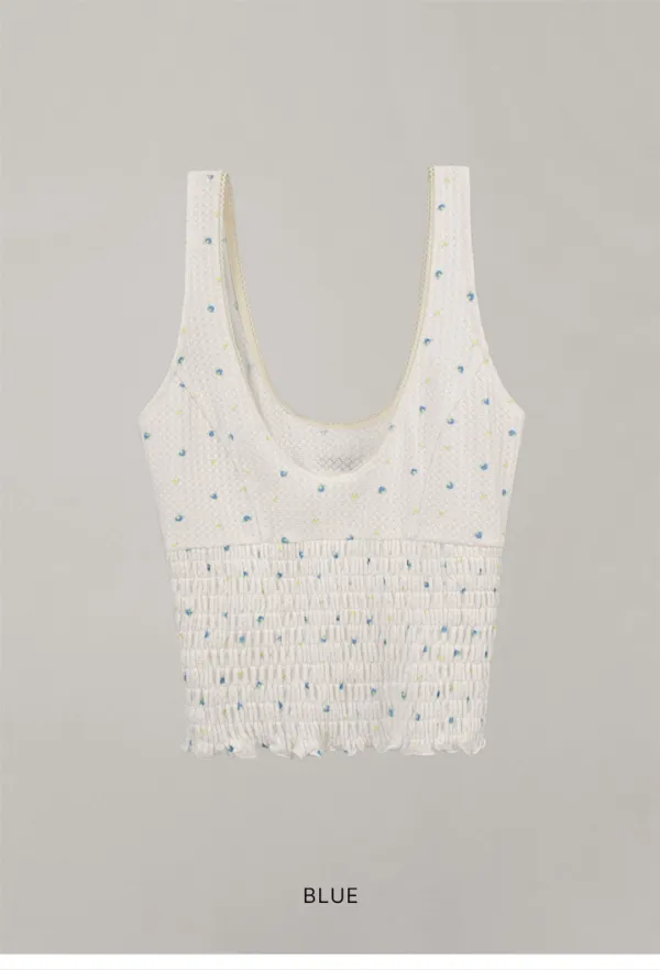 FLOWER U NECK SMOKING TOP_BLUE