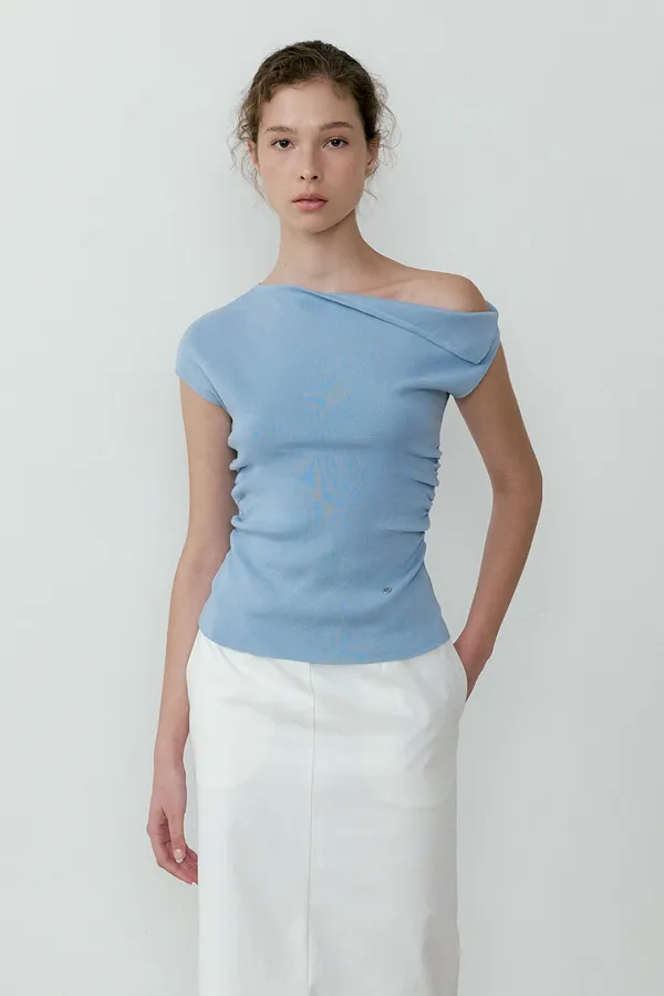 Shirring drop sleeveless knit (sky blue)