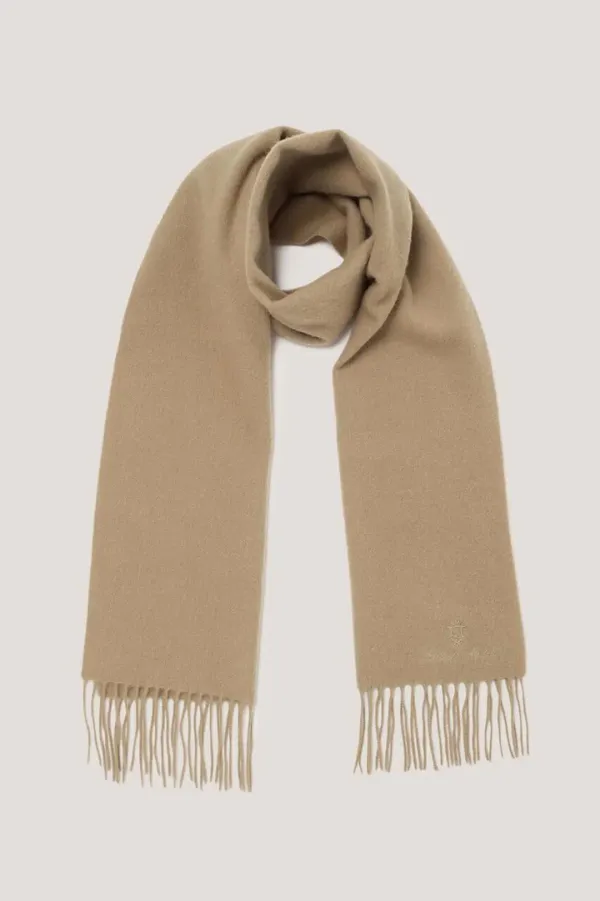 UNISEX FRINGED CASHMERE MUFFLER CAMEL