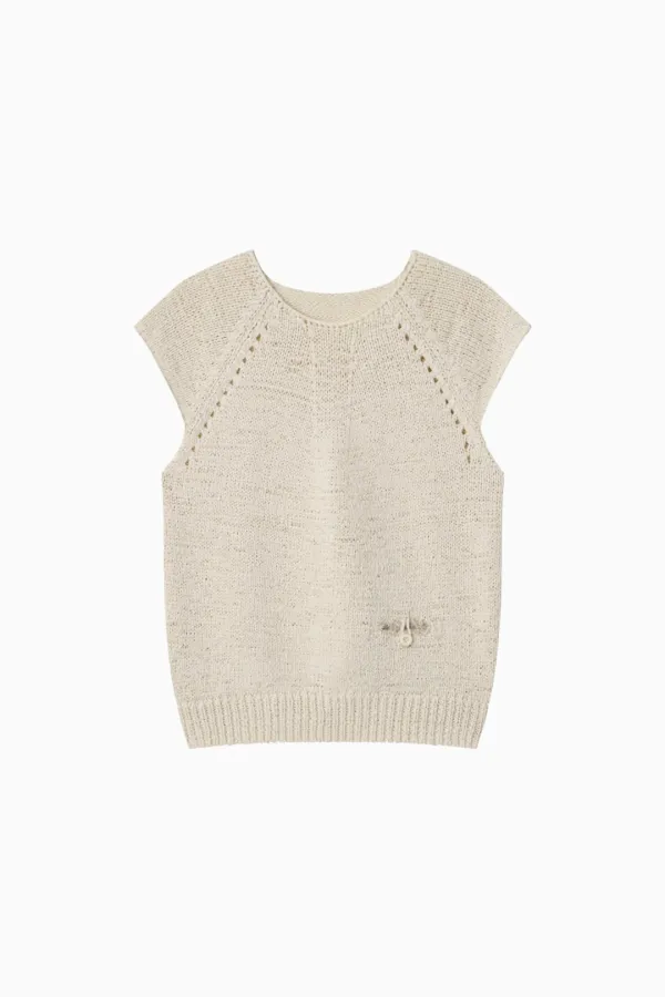 WEAVING POCKET CAP-SLEEVE KNIT, IVORY