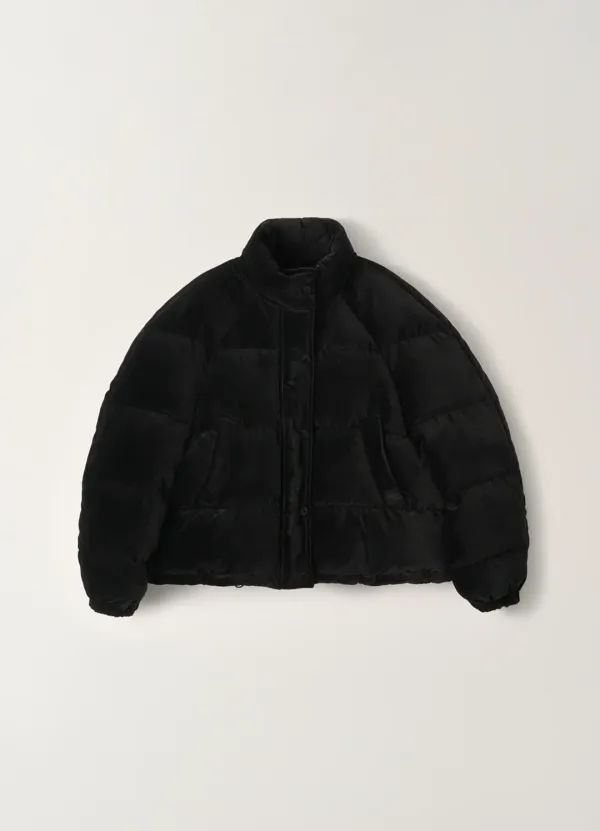 Velvet cropped puffer jacket (Black)