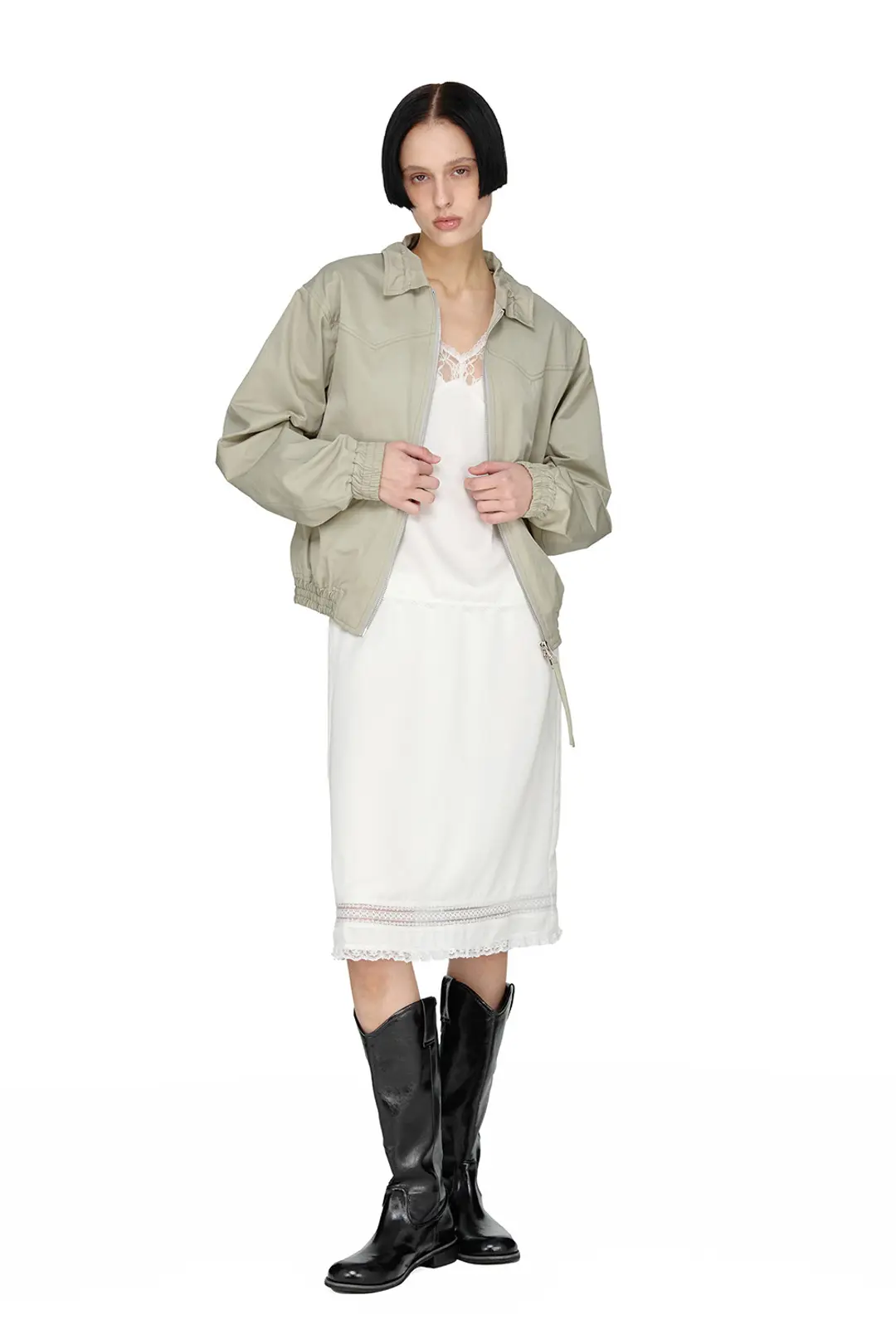 썬번프로젝트 STRING BOMBER SHIRRING JACKET, KHAKI BEIGE 상품 이미지 2