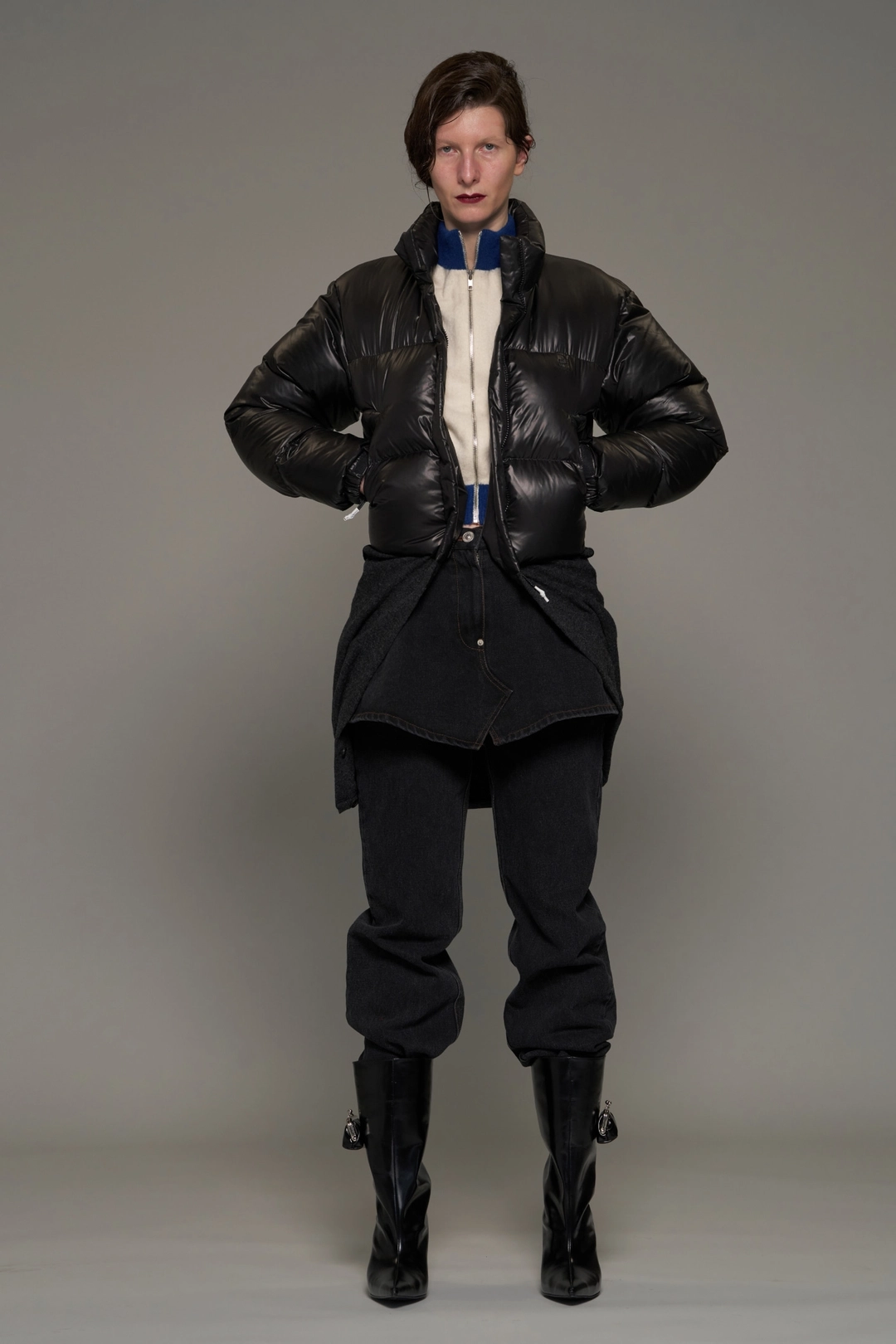 푸쉬버튼 FW26 BLACK HYBRID CROPPED PADDED JACKET 상품 이미지 1