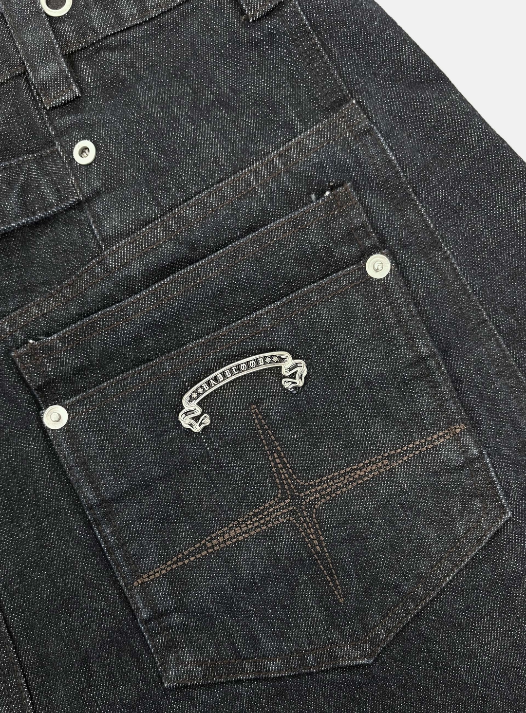 배드블러드 [w-pts26-063] Selvedge Cinch-Back Curved Fit Pants - Black 상품 이미지 3