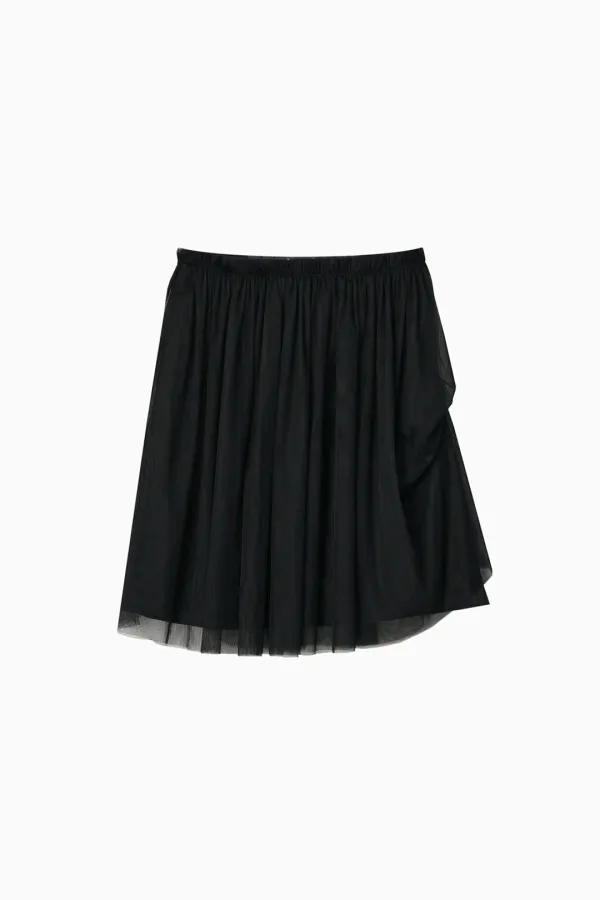 SHEER DRAPE BANDING SKIRT, BLACK