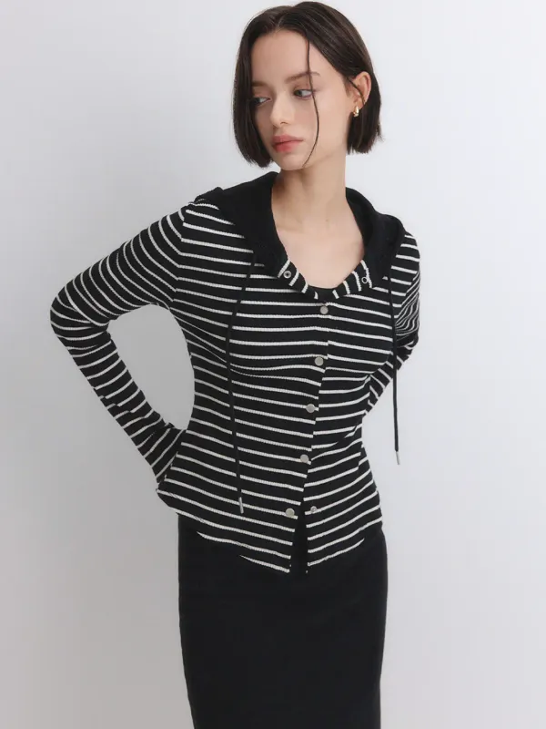 ARI HOODIE CARDIGAN_BLACK STRIPE