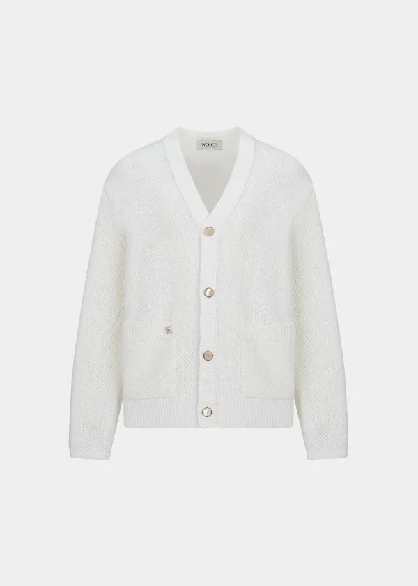 LATTICE COTTON KNIT CARDIGAN - IVORY