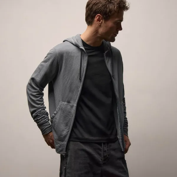 Vintage French Terry Zip Up Hoodie - Cavalry Pigment