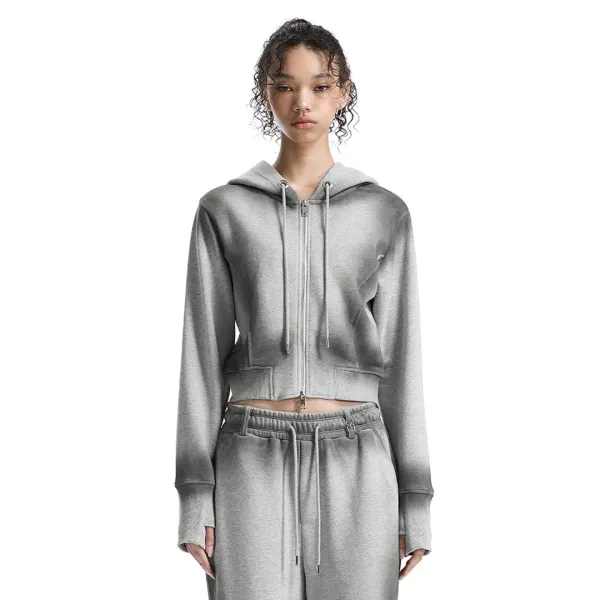 Brushed Set-Up Sweat Hoodie Zip-Up [ Melange Gray ]