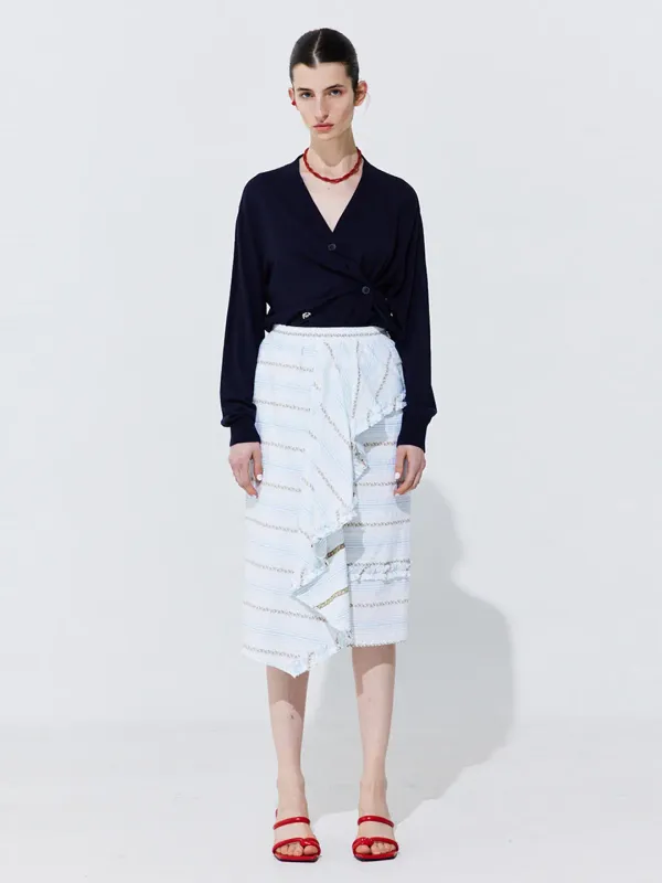 Floral Embroidery Banding Skirt_Light Blue