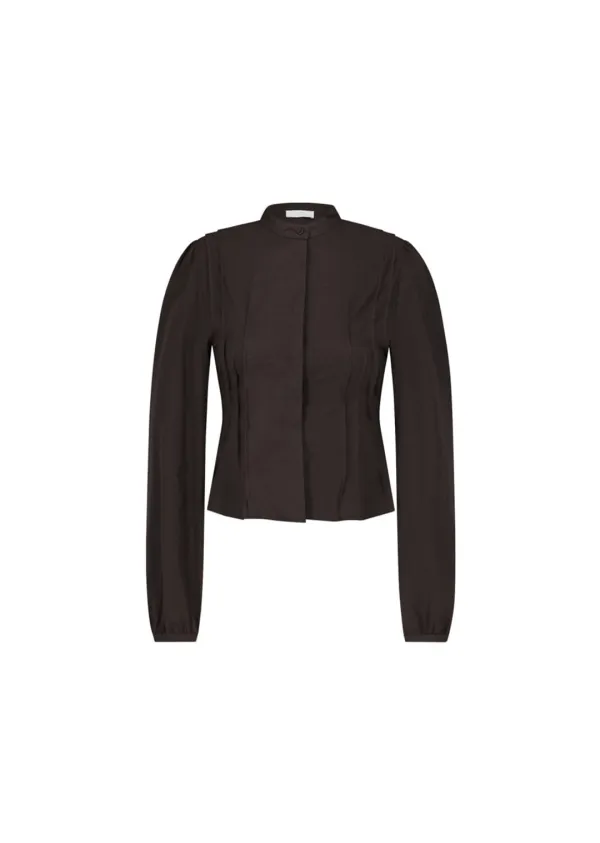 Pintuck Slim Shirt, Brown