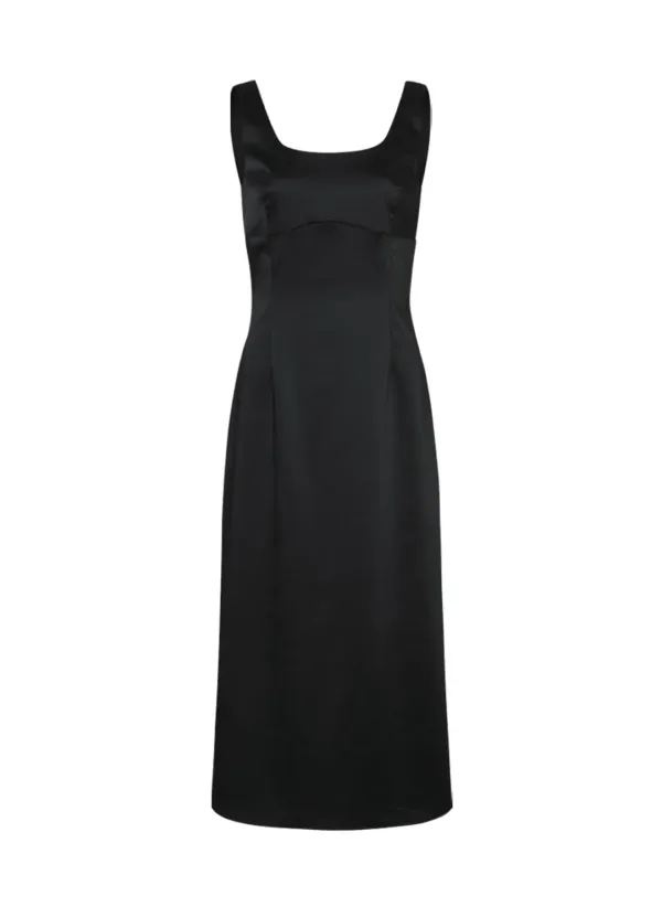 Glossy Slim Satin Long Dress (Black)