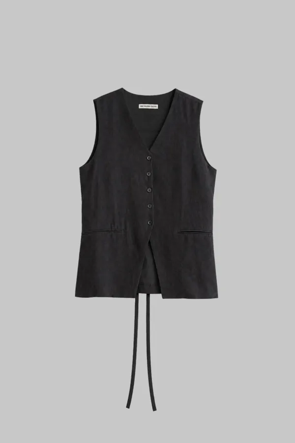 Buttoned String Cinch Vest (ash charcoal)