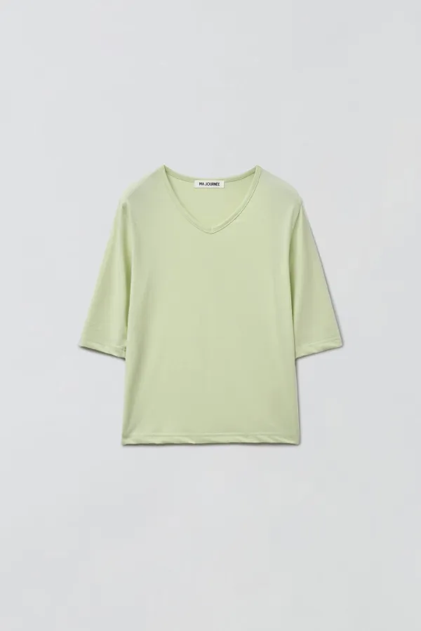V-NECK MID SLEEVE T-SHIRT_MINT