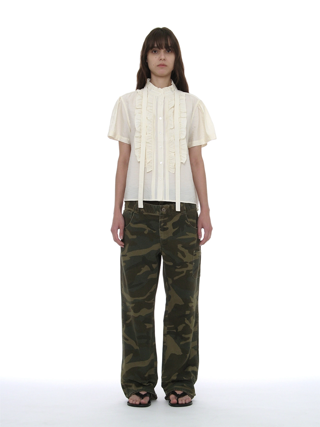 파르티멘토 [WOMEN] SCARF RUFFLE PINTUCK BLOUSE_IVORY 상품 이미지 2