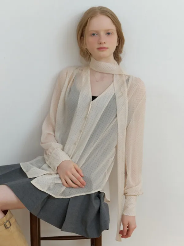 Moa scarf blouse (dot cream)