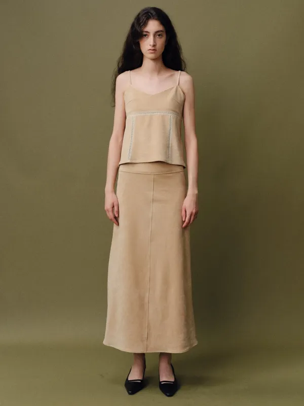 Suede long skirt_beige