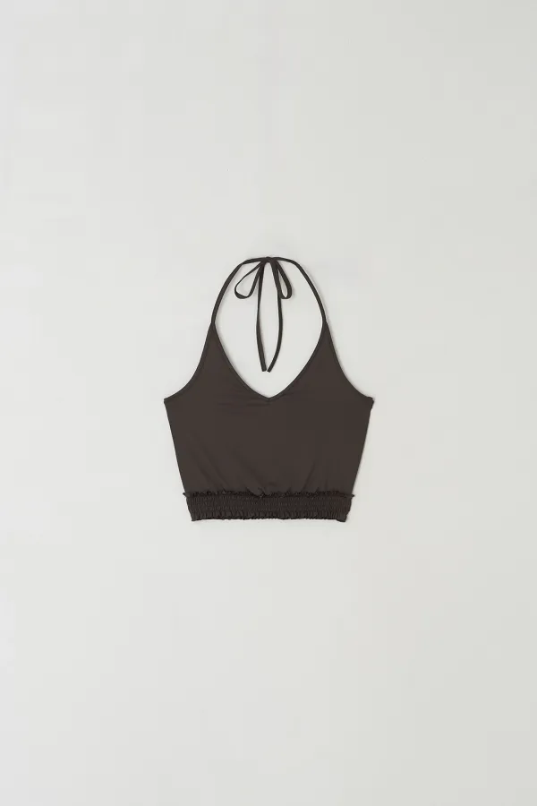 Shirred Halter Top (brown)
