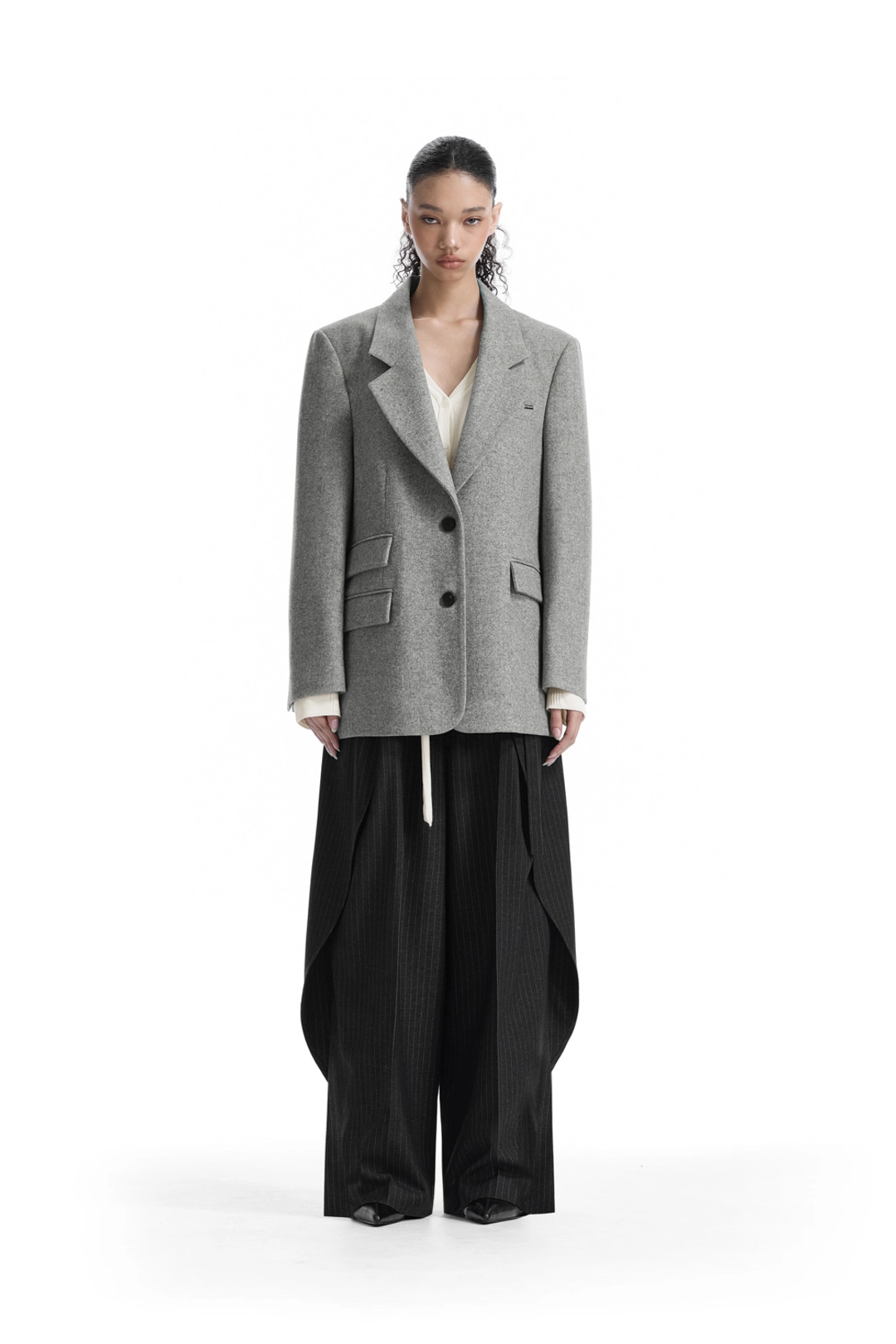 트리밍버드 Back-Button Oversized Wool Blazer [ Gray ] 상품 이미지 2