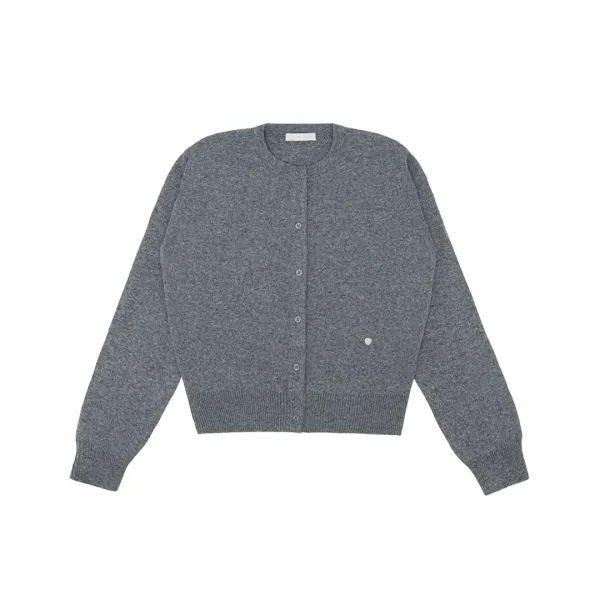 Round Neck Knit Cardigan (fuzzy charcoal)