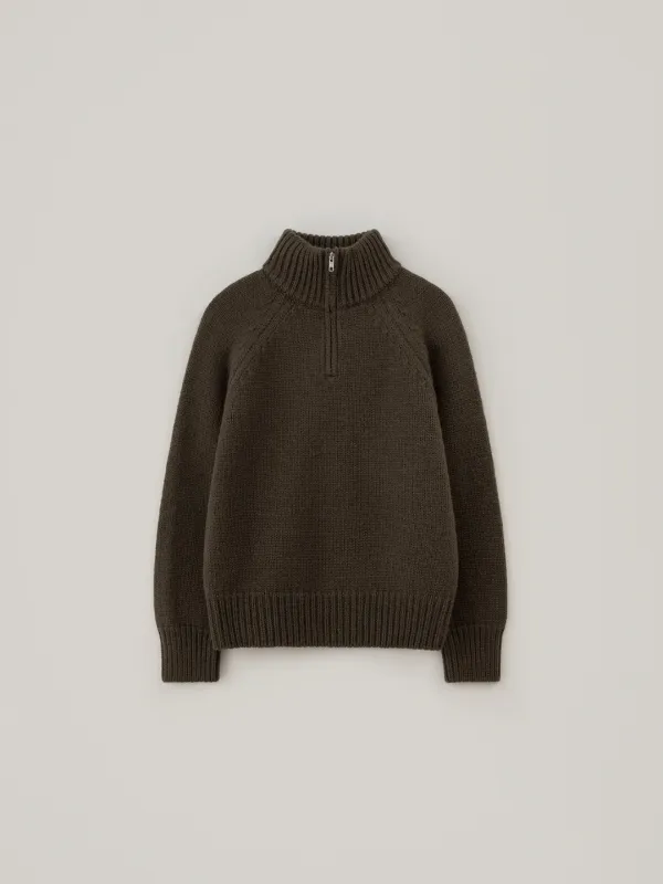 Tom Wool Half Zip-Up Knit - Brown