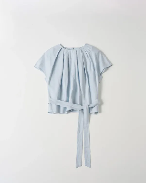 Pleated Tie Blouse [SKY BLUE]