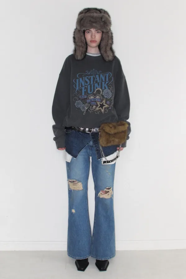 DESTROYED BOOTCUT DENIM - BLUE