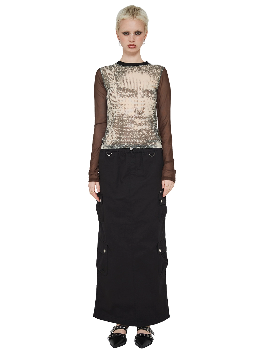 크랭크 WASHED CARGO MAXI SKIRT_BLACK 상품 이미지 2