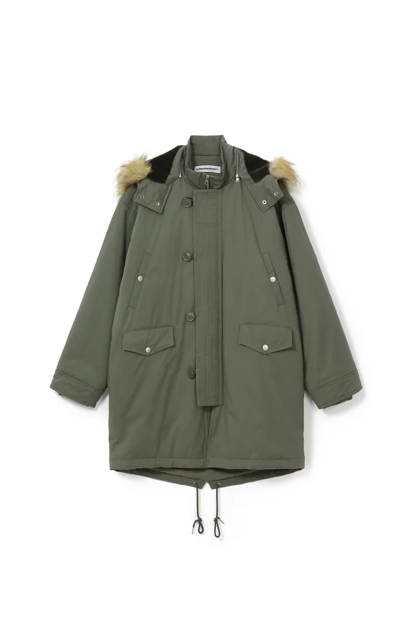 FUR HOODIE FIELD JACKET, KHAKI