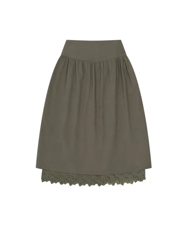 P3331 셔링 레이스 스커트_Khaki