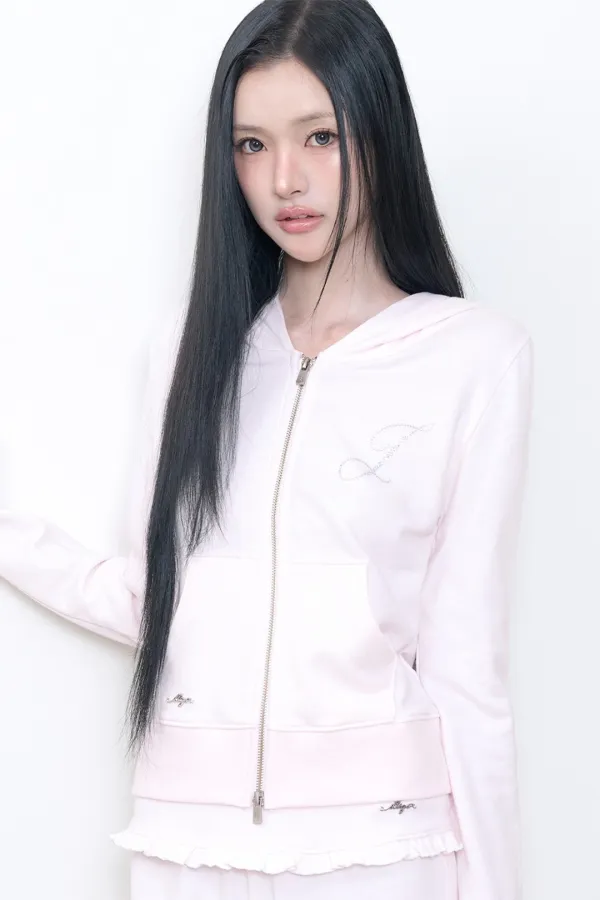 일리고 - 베이직 슬림 후드 집업 핑크