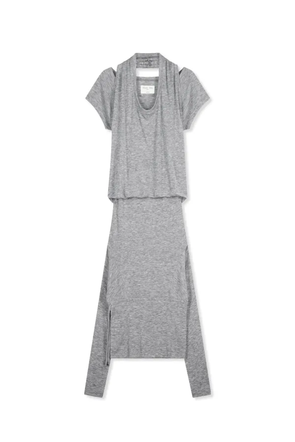 TWO WAY LAYERED JERSEY DRESS IN GREY