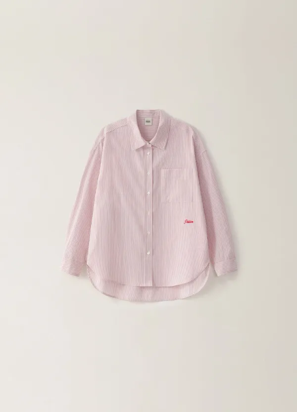 Relaxed Embroidery Shirt - Pink - pebblem