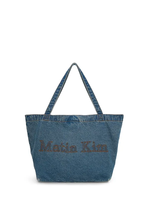MATIN STITCH DENIM SHOULDER BAG IN BLUE