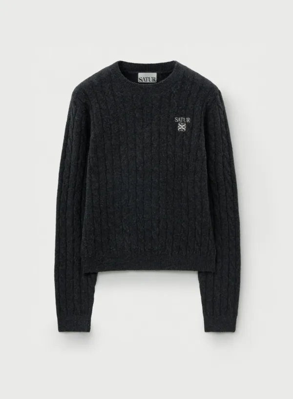 (W) Soft Touch Cable Crew Neck Knit - Charcoal