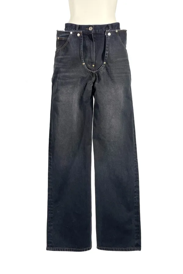 FW25 BLACK BLOOMING LAYERED WASHED JEANS