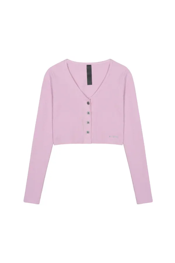 LOGO BUTTON CROPEED CARDIGAN PINK