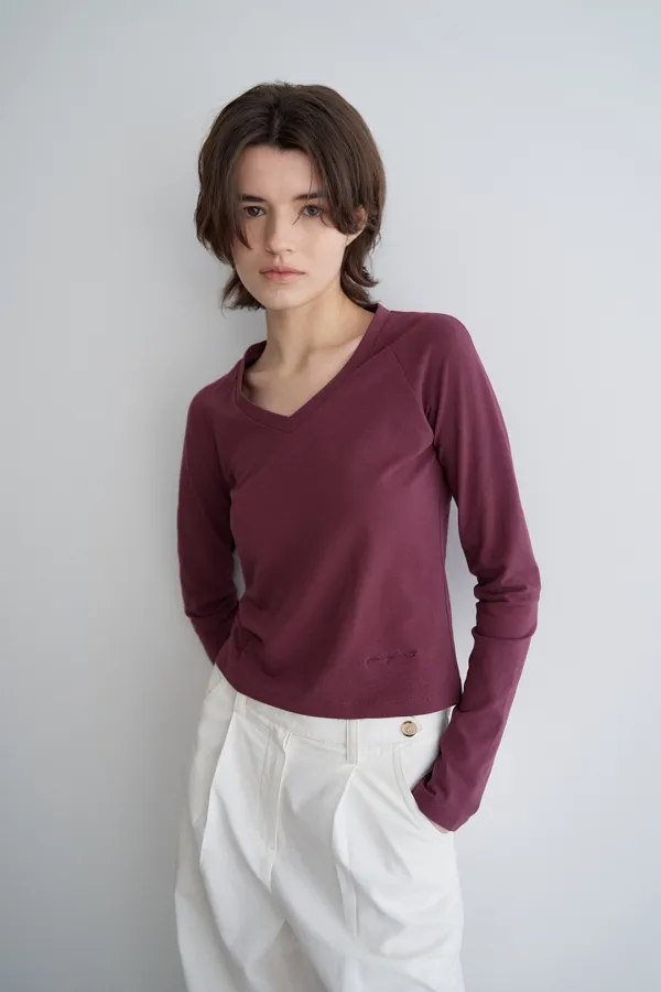 erin v-neck long sleeve top_plum