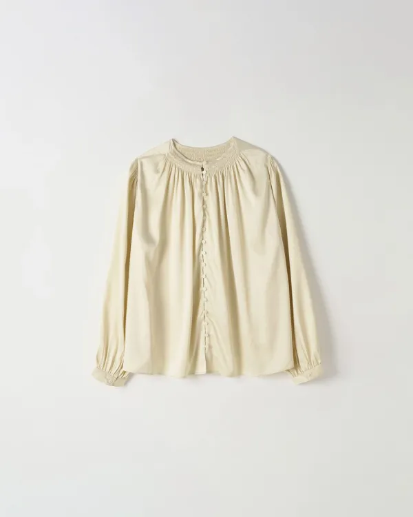 Smocked Neck Blouse [BEIGE]