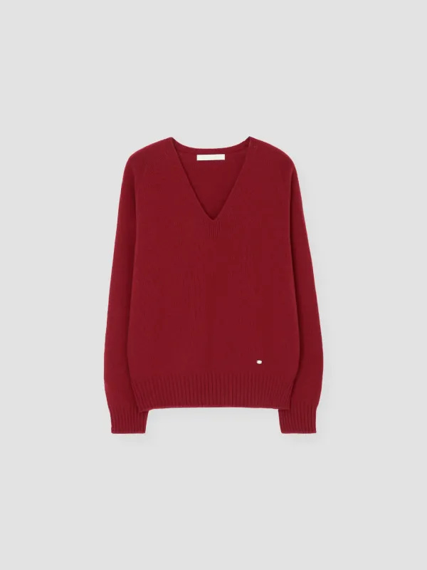 CASH MERINO WOOL V-NECK KNIT_CHILI RED_OE3C2CKN91RDH