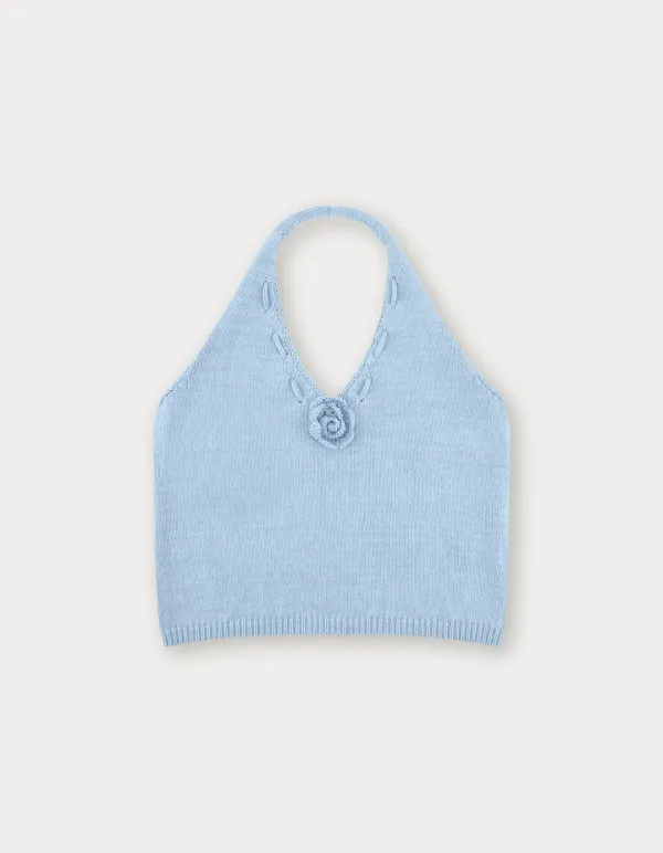Aloha Halter Sleeveless Knit - Light Blue