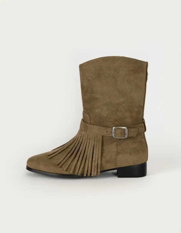Fringe Boots - Suede Brown