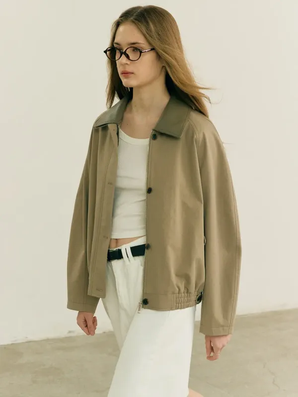 Leather Collar Single Cotton Blouson Ash Khaki