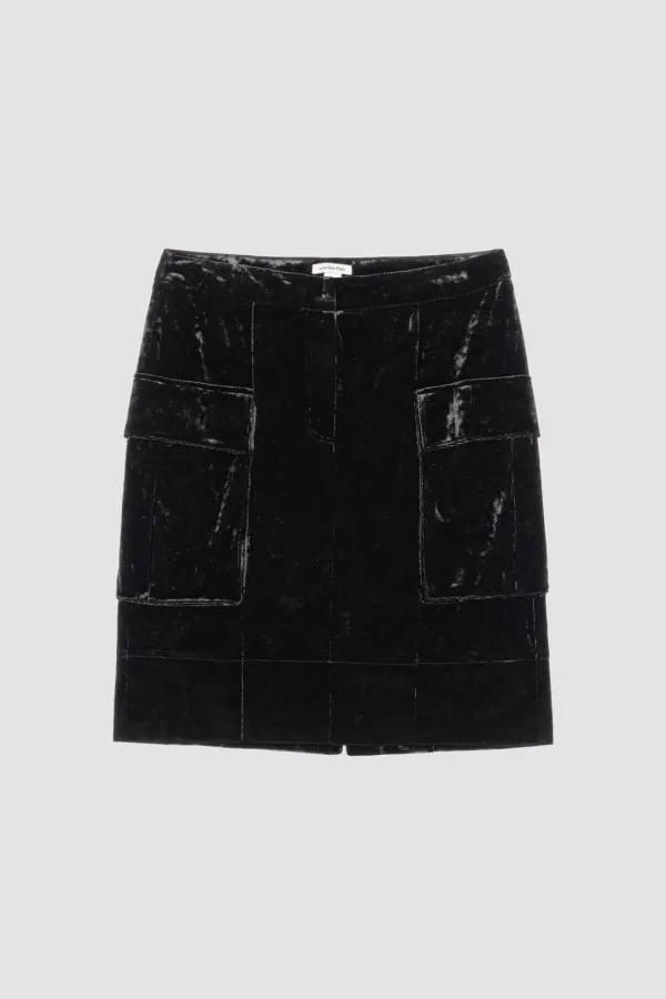 VELVET CARGO MIDI SKIRT_BLACK