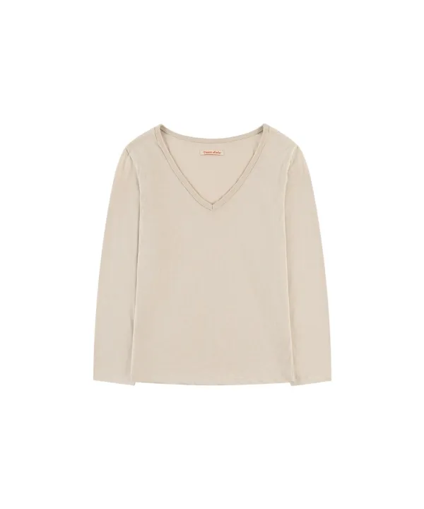 A3596 브이넥 쓰리 쿼터 슬리브_Light beige