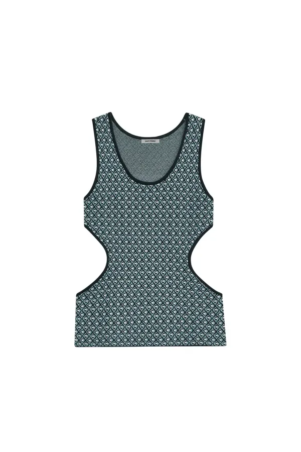 JACQUARD CUT OUT KNIT VEST [BLUE]