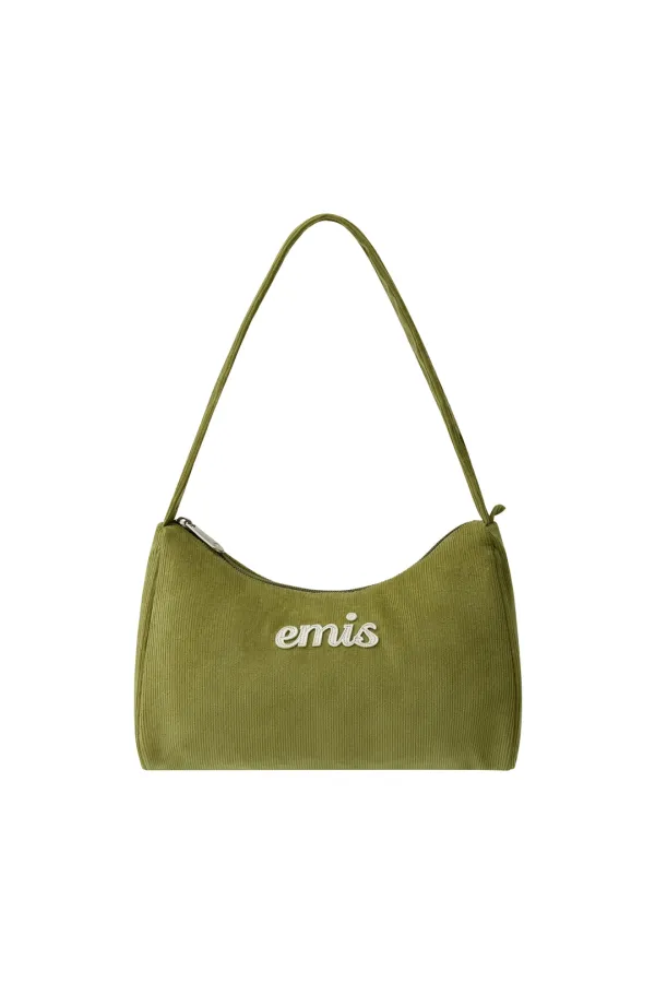 CORDUROY APPLIQUE HOBO BAG-OLIVE