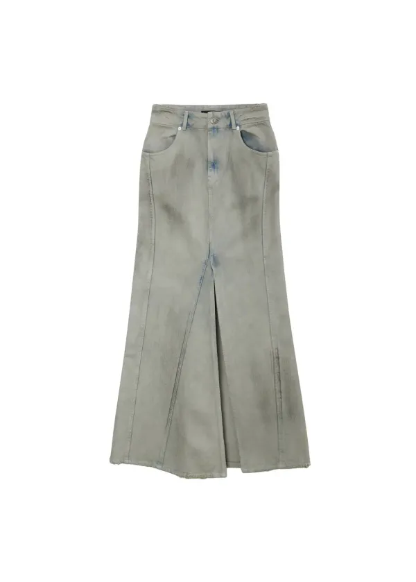 DIRTY WASHED DENIM SKIRT (DUSTY GREY)